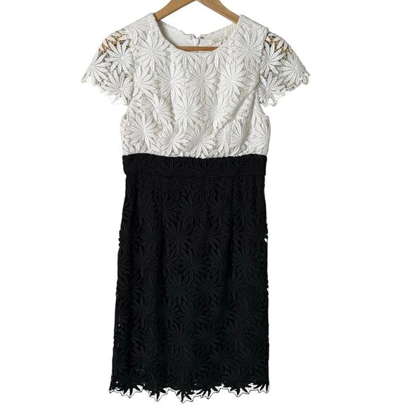 Shoshanna Floral Lace‎ Sheath Cocktail Dress Short Sleeves Black and White, Sz 6 - Picture 1 of 10
